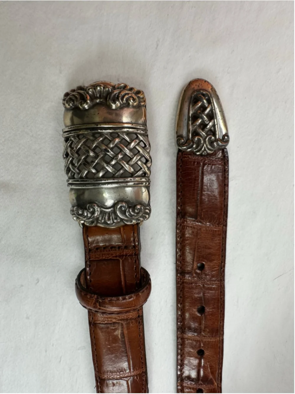 Vintage 1995 Brighton Brown Braided Leather Belt Medium 90607 Silver Hardware